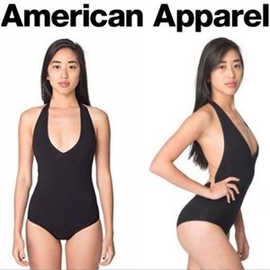 American Apparel Cotton Spandex Deep Plunge Halter Bodysuit